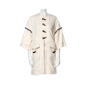 Derek Crosby White Toggle Lagenlook Raw Hem Pennylane Modern Coat